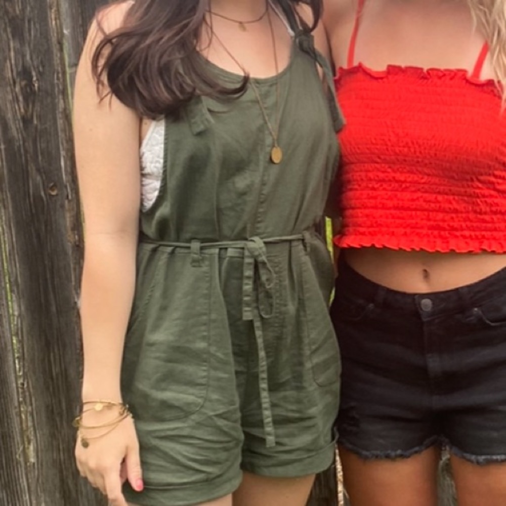 Green Cotton Overall Shorts with tie - size XS